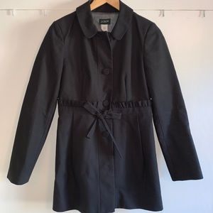 J.CREW Lined Black Ruffle Tie Waist Gamin Coat EUC